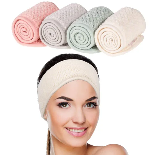 Whaline Paquete de 4 diademas faciales de spa, bandas ajustables para el cabello, toalla suave para lavado facial, ducha, deportes, yoga (verde