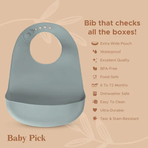 Miniatura 2 de Baberos de silicona para bebés, babero impermeable sin BPA con bolsillo, apto para lavavajillas con recogedor de alimentos