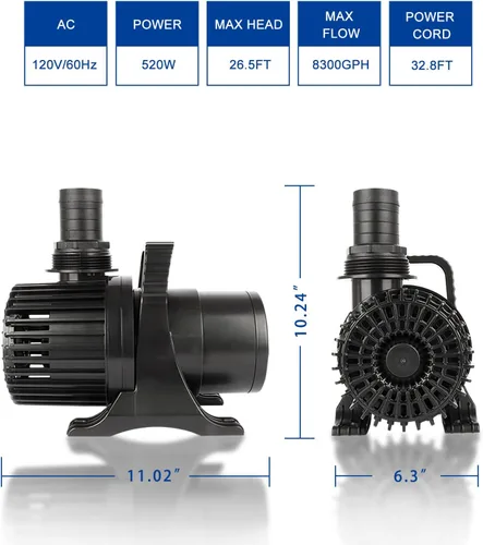 Miniatura 7 de OYO WATER Gran 8300gph-520W 32.8FT Pond Waterfall y Kio Fish Fountain-s y bomba de jardín sumergible IPX8: cable largo de 32.8 pies más inteligentes