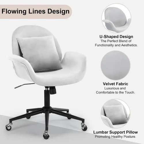 Miniatura 3 de Silla de escritorio de terciopelo, moderna silla de oficina en casa con altura ajustable giratoria para computadora ejecutiva con almohada, sillón