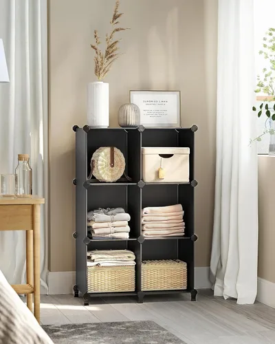 Miniatura 3 de Organizador de plástico Songmics 3 pisos, bricolaje cubeta de almacenamiento, clóset estantería 6 cubos, Estantería mueble negro ulpc06h