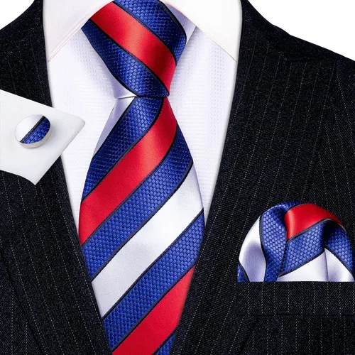 Miniatura 276 de Barry.Wang Juego de corbatas para hombre, corbata de seda a rayas, tejido a cuadros, gemelos formales, negocios, boda