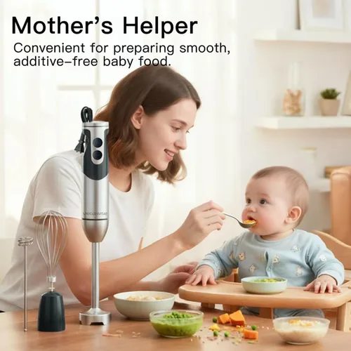 Miniatura 2 de Megawise Batidora de Mano de Alta Potencia – 400W de Potencia Máxima con Accesorios Versátiles 3 en 1 (Eje Mezclador, Batidor, Picadora); Diseño