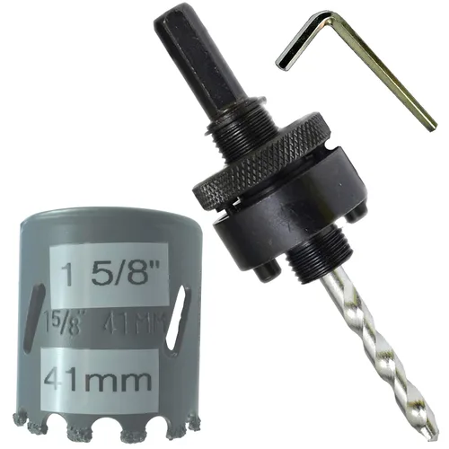 Miniatura 54 de Sierra de agujero HSS con mandril piloto de 2 piezas de alta velocidad para perforar madera y acero, broca de 1/4" de diámetro y eje, broca piloto