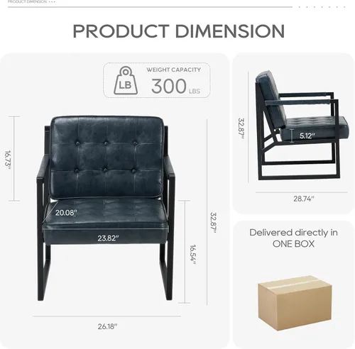 Miniatura 2 de COLAMY Silla decorativa moderna, sillón con brazo decorativo para sala de estar, cómodo sillón de cuero con patas de metal para dormitorio, Azul