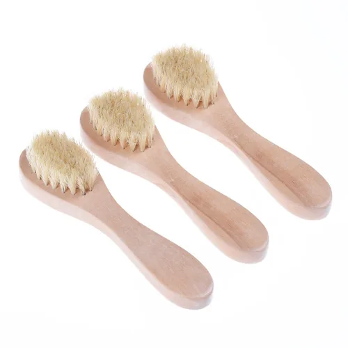 Cepillo de limpieza facial para exfoliación facial, cepillo de cerdas naturales para cepillado en seco, juego de 3 unidades de limpieza de piel con