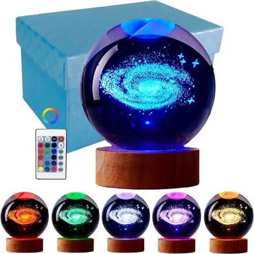 Miniatura 9 de Lámpara de bola de cristal 3D de Axolotl, lámpara de noche de bola de cristal mejorada de 3.15 pulgadas con 16 colores LED, base de madera, control