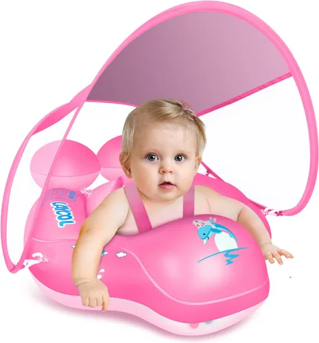 LAYCOL Flotador de natación para bebé con toldo solar UPF50+, flotadores para bebé para piscina sin volteo, piscina sobre bebé para bebé de edad de