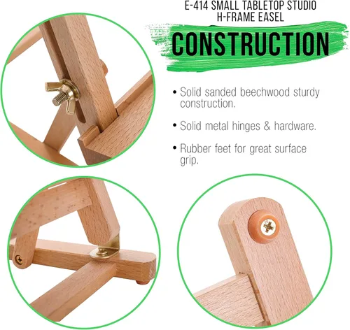 Miniatura 5 de U.S. Art Supply - Caballete de estudio con marco en H de madera de haya ajustable, con capacidad para hasta 16.0 in, soporte de mesa portátil