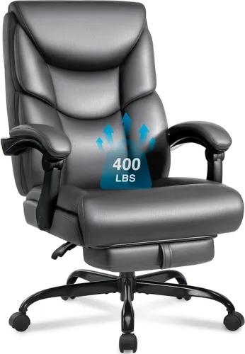Miniatura 9 de WAILOR Silla de Oficina de 400 libras con Reposapiés, Silla de Oficina Reclinable Grande y Alta con Soporte Lumbar y Cojín de Resorte, Silla de Negro