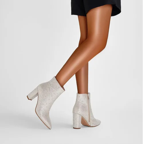 Miniatura 7 de SOVANYOU Botas de diamantes de imitación brillantes para mujer, botines de tacón alto grueso con cremallera lateral