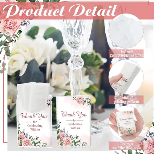 Miniatura 3 de Geelin Paquete de 100 pañuelos faciales de boda, bolsas de bienvenida, pañuelos de bolsillo, mini recuerdos de tamaño de viaje para invitados