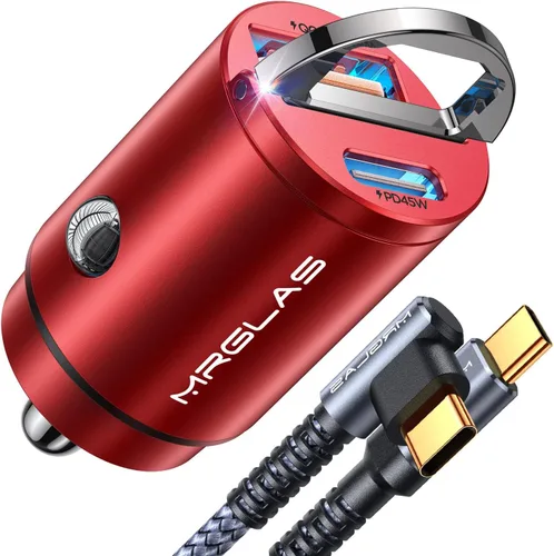 Miniatura 10 de MRGLAS Cargador de coche rápido para iPhone 17/16 de 90 W, cargador de coche USB C con cable tipo C, PD45W y QC45W, ajuste empotrado, todo metal