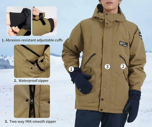 Miniatura 4 de Actleis Chaqueta de snowboard impermeable para hombre, abrigo de nieve cálido a prueba de viento con capucha