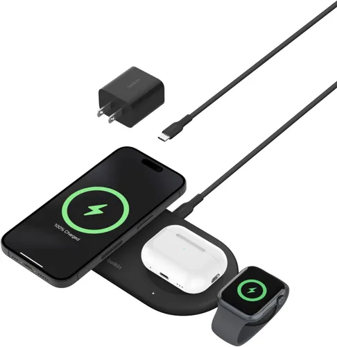 Miniatura 10 de Belkin Almohadilla de carga inalámbrica 2 en 1 con Qi2 de 15 W + puerto USB-C adicional - Cargador compatible con MagSafe, estación de carga