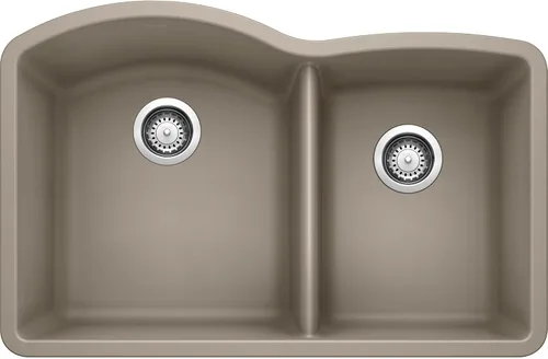 Miniatura 8 de BLANCO, Anthracite 440179 DIAMOND SILGRANIT 60/40 - Fregadero de cocina con doble cuenco con división baja, 32 x 21 pulgadas Antracita