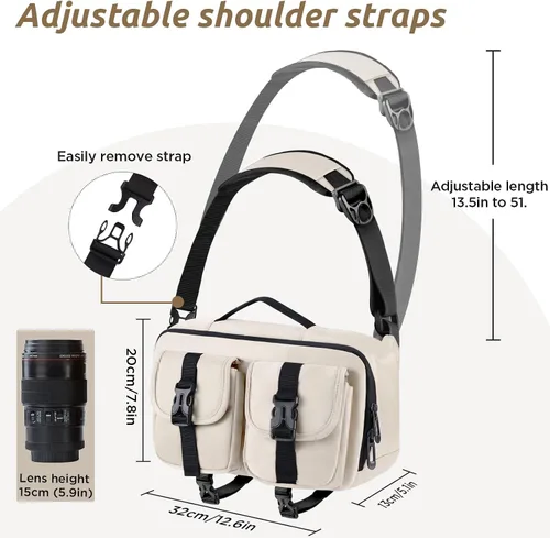 Miniatura 4 de Bolso bandolera para cámara TAAOKA, bolsa para cámara DSLR con soporte para trípode, bolsa de hombro impermeable para fotógrafos (Beige)