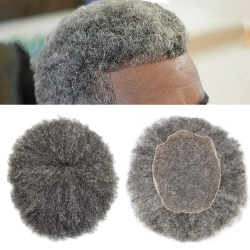 Miniatura 25 de Pelucas afro rizadas para hombre, con encaje francés, de 10 x 8 pulgadas, completamente transparente, de repuesto, sistema de cabello humano rizado