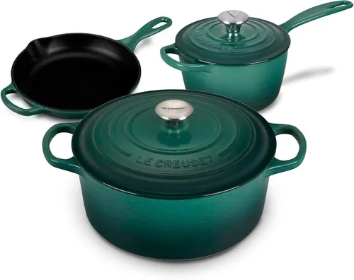 Le Creuset Signature - Juego de 5 piezas de horno, cacerola y sartén holandés de hierro fundido esmaltado, Artichaut