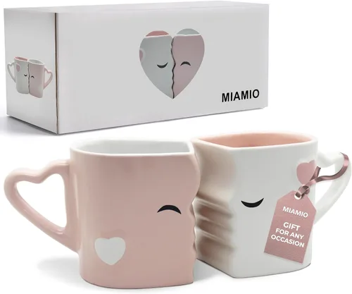Miniatura 9 de MIAMIO - Juego de tazas de café/taza de besos para parejas de novia, de cerámica, con caja de regalo para bodas/cumpleaños/aniversario (negro)