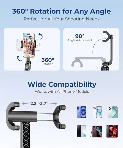 Miniatura 4 de Fuloview Trípode de Viaje para Selfie de 67 Pulgadas, Trípode Extensible para iPhone con Control Remoto Inalámbrico y Soporte para Teléfono, Soporte