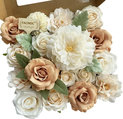 Miniatura 33 de FACINOC Rosas Flores Artificiales Ramo Combo Caja Set para Bricolaje Centros de Mesa de Boda para Mesa Nupcial Baby Shower Fiesta Decoraciones