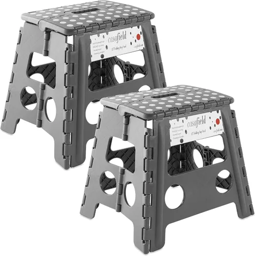 Miniatura 20 de Casafield Taburete plegable de 9 pulgadas con asa (juego de 2), negro, taburete de plástico plegable portátil para niños y adultos, uso