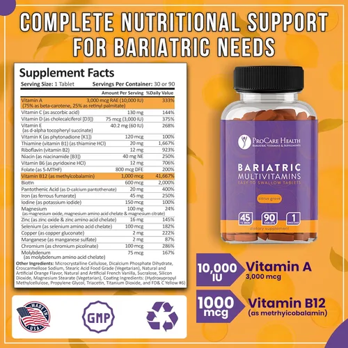 Miniatura 2 de ProCare Health Multivitamínico bariátrico con hierro de 45 mg (90 tabletas fáciles de tragar) – Vitaminas bariátricas postoperatorias para píldoras