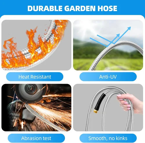 Miniatura 5 de SPECILITE Manguera de agua de jardín de acero inoxidable de 25 pies, tubo flexible y ligero, manguera de agua de metal resistente no expandible