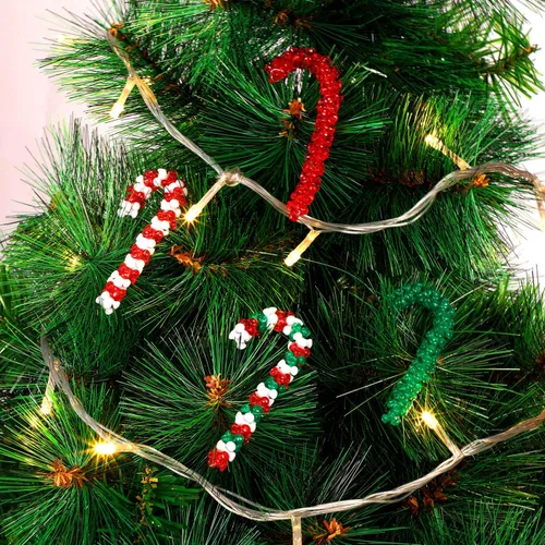Miniatura 6 de Tres cuentas de Navidad, adornos de cuentas navideñas, kit de adornos de bastón de caramelo, incluye tres cuentas de plástico de 0.38 pulgadas