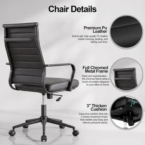 Miniatura 5 de Okeysen Silla de escritorio de oficina de cuero, sillas de sala de conferencias, silla ejecutiva acanalada, silla giratoria ergonómica de altura