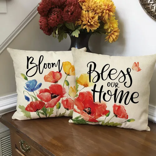 Miniatura 7 de Fahrendom Juego de 4 fundas de almohada decorativas de flores florales de 16 x 16 pulgadas, funda de cojín para sofá o sillón, primavera y verano