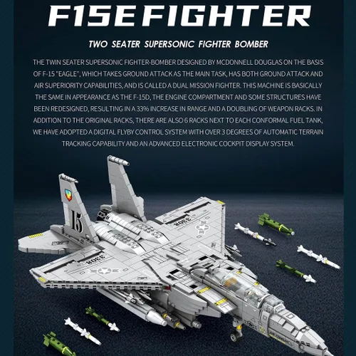 Miniatura 3 de Technic F-15E Eagle Fighter Jet Kit de construcción, serie militar de bloques de construcción (2216PCS)