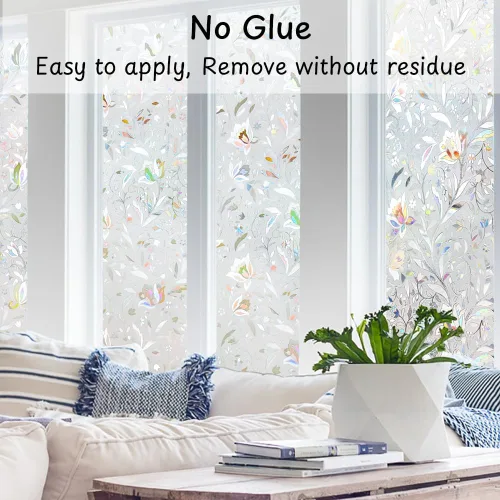 Miniatura 4 de NINETREX Película de privacidad para ventana, película 3D de vitrales, vinilo decorativo para ventana, bloqueo solar, adherencia estática, anti-UV