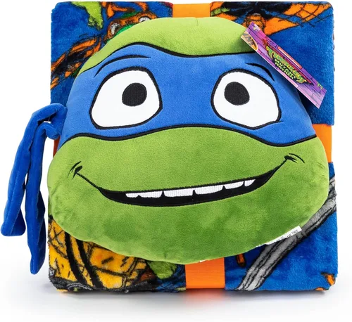 Miniatura 6 de Jay Franco Nickelodeon Teenage Mutant Ninja Turtles Mutant Mayhem Leonardo Nogginz - Juego de manta y almohada de felpa de 40 x 50 pulgadas, juego