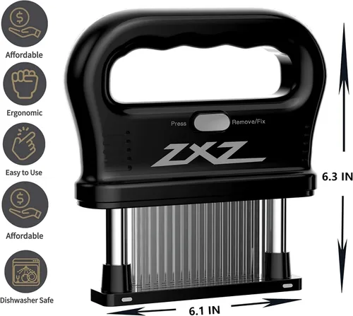 Miniatura 2 de ZXZ Mazo ablandador de carne de alta calidad, 48 cuchillas de acero inoxidable, ideal para carnes marinadas, carne de res, filetes, pollo, aves
