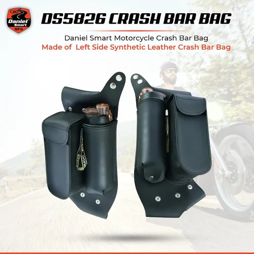 Miniatura 2 de Daniel Smart - Bolsa de cuero para motocicleta con barra de choque, lado derecho, bolsa para sillín, con soporte para botella de agua y cierre