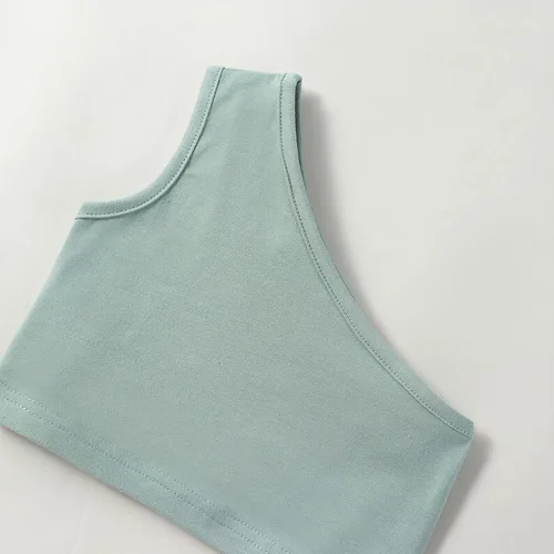 Miniatura 4 de Conjunto de 2 piezas de camiseta sin mangas de color sólido para niñas pequeñas, conjunto de 2 piezas, traje casual de verano