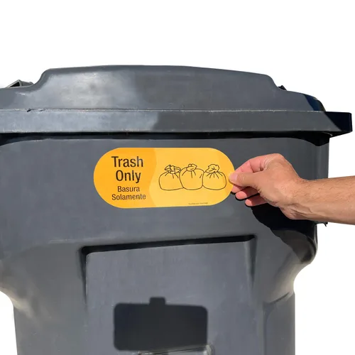 Miniatura 7 de SmartSign Basura Solamento - Paquete de 4 etiquetas bilingües con símbolo, poliéster laminado de 5 mil con adhesivo SuperStick, amarillo y negro