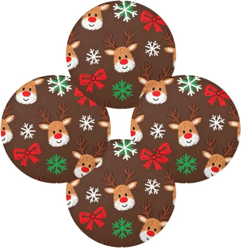 Miniatura 2 de Manteles individuales de Navidad con lazo y ciervos marrones para mesa de comedor, tejido redondo, reutilizables, para bebé, juego de 4 manteles