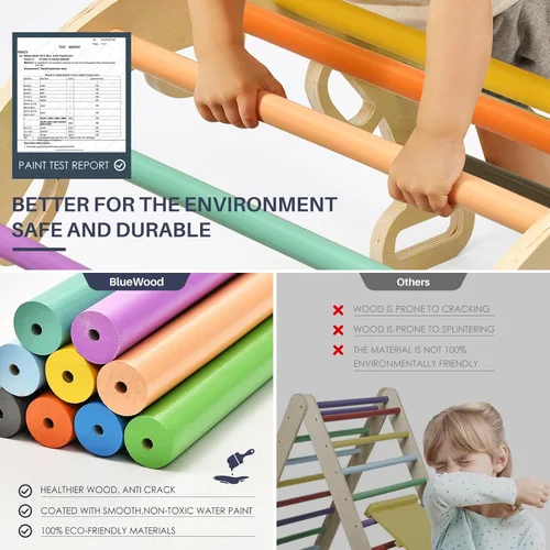 Miniatura 3 de BlueWood Pikler - Juego de triángulos plegables de madera para niños, juguetes de escalada para interiores, parque infantil en la selva, gimnasio