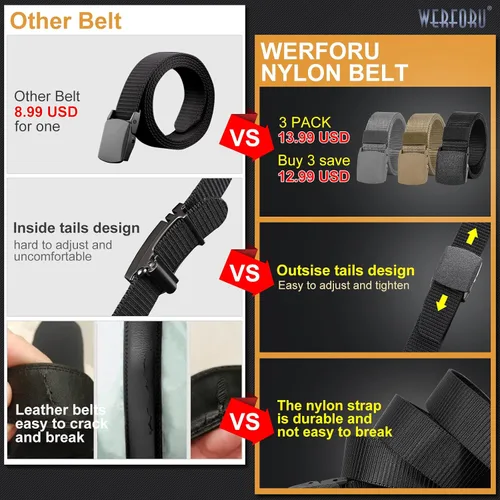 Miniatura 2 de WERFORU Cinturón de nailon para hombre, cinturón táctico militar, correa de lona para exteriores con hebilla de plástico