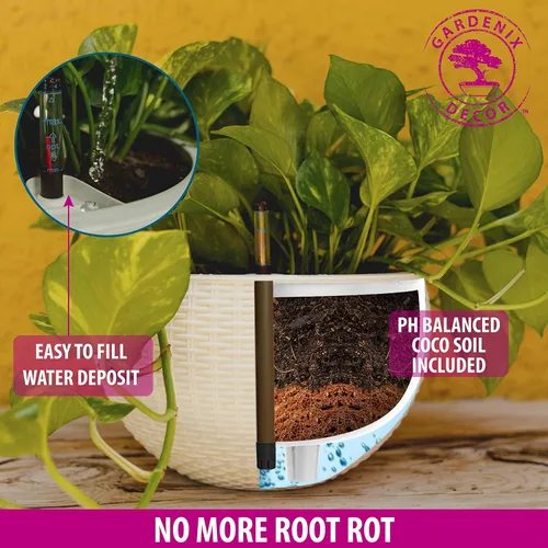 Miniatura 4 de GARDENIX DECOR Macetas colgantes de riego automático de 11 pulgadas para plantas de interior, maceta con indicador de nivel de agua para plantas