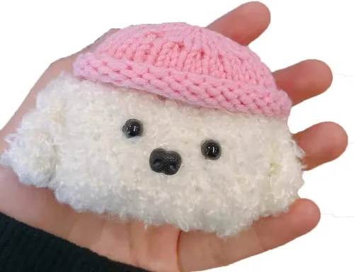 Miniatura 9 de Lindo estuche de felpa suave hecho a mano de piel blanca esponjosa para perros y perritos de peluche para Airpods2 Airpod de dibujos animados