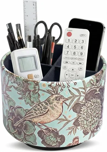 Miniatura 48 de Organizador Redondo de Cuero para Suministros de Arte, Soporte para Control Remoto, Rotación de 360 Grados, Soporte Multifuncional para Lápices