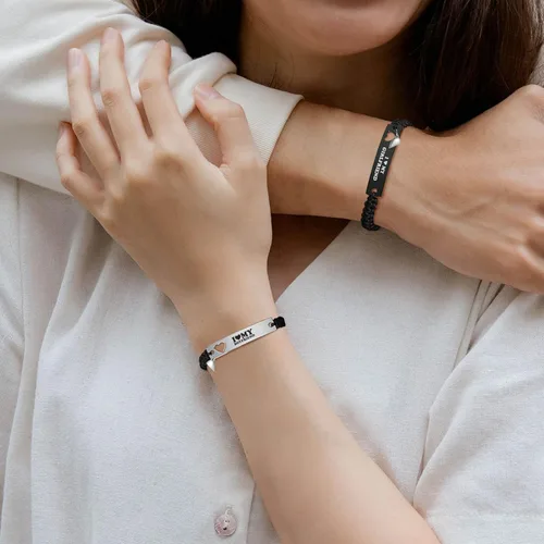 Miniatura 4 de Pulseras de corazón a juego para parejas, ajustables, trenzadas, con texto en inglés "I Love My Boyfriend Girl", pulseras de larga distancia