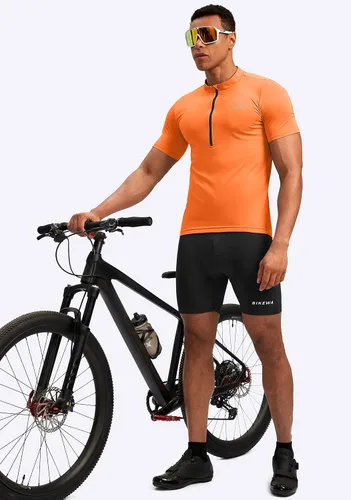 Miniatura 6 de Bikewa Maillot de ciclismo para hombre que absorbe la humedad, manga corta, UPF media cremallera, ciclismo, ciclismo de carretera, camisas