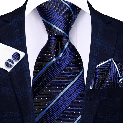 Miniatura 264 de Hi-Tie Corbatas de seda para hombre, diseño de cachemira a rayas, con bolsillo, gemelos cuadrados, conjunto formal de negocios
