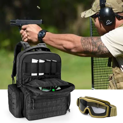 Miniatura 7 de DSLEAF Mochila táctica para pistola con 6 estuches para pistola, mochila con 10 ranuras para cargador para disparar y cazar