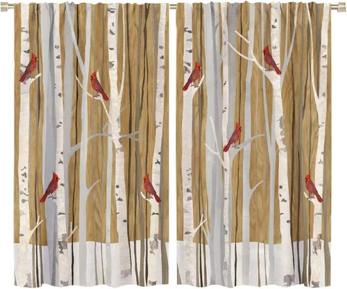 Miniatura 49 de Cortinas de abedul para sala de estar, niebla matutina en otoño, decoración del hogar, 42 x 45 pulgadas de largo